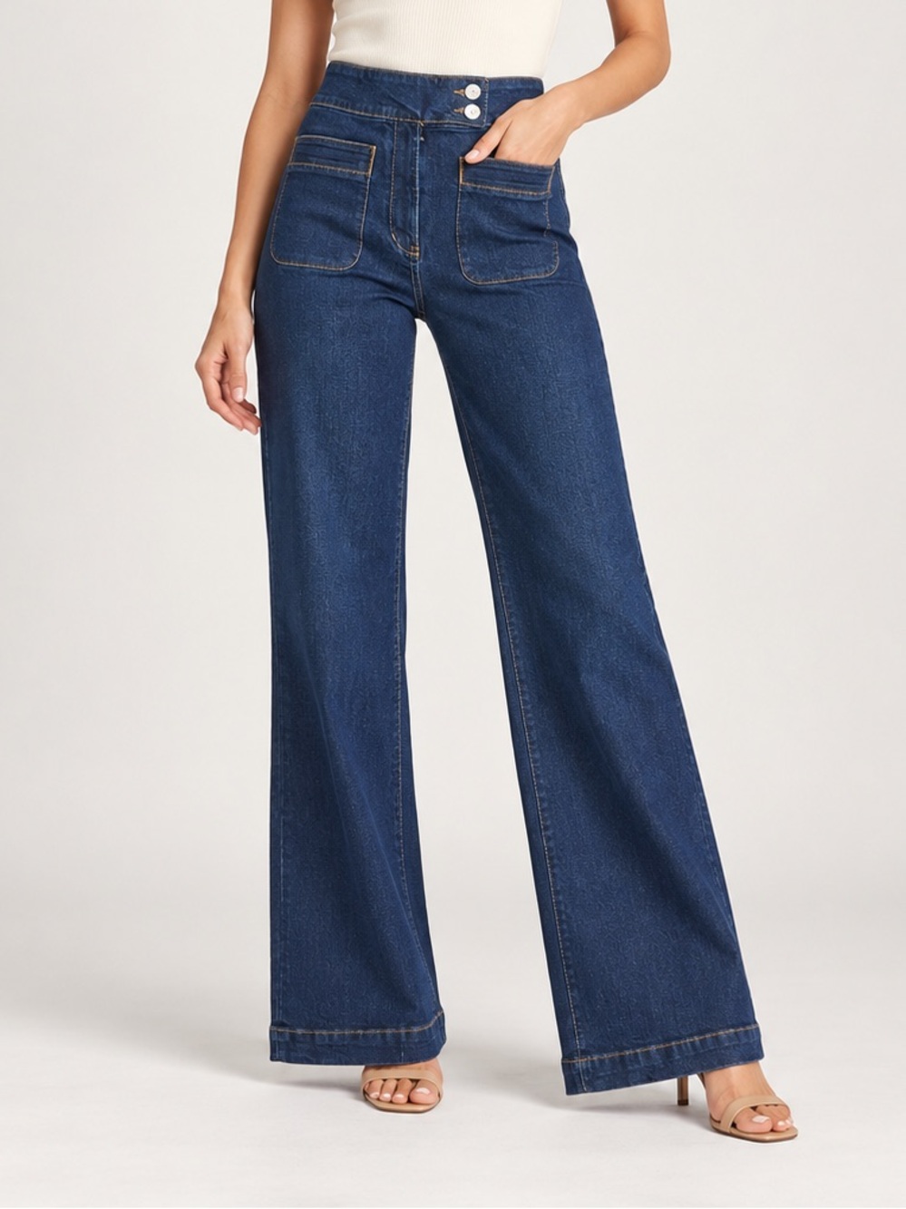 Avec Les Filles Double-Button Wide-Leg Jeans in Dark Blue - 27